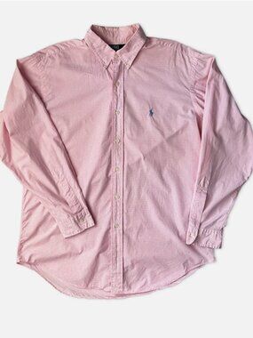 Polo Ralph Lauren Yarmouth Pink Button-Down Polo Shirt Size 16.5 Dressy Vintage